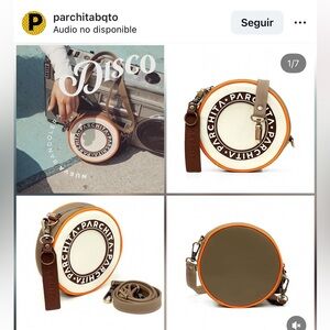 Round Crossbody Bag in Cream and Brown